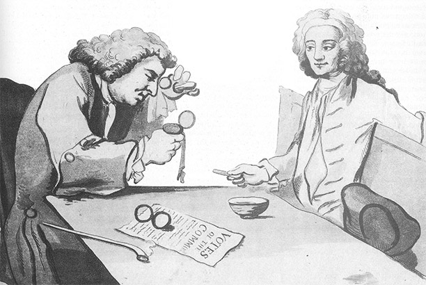 House politics: a sketch by William Hogarth of 1720 shows two visitors to Button's Coffee House discussing a report of Commons votes