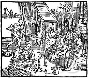 Minting the new coinage of 1560-1 (from Holished's 'Chronicles')