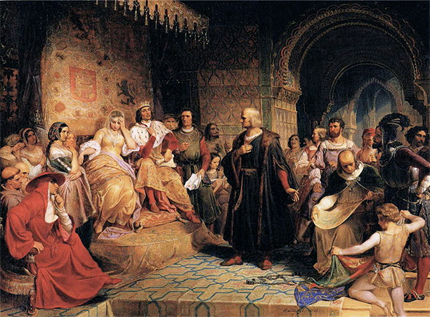 Columbus before the Queen, as imagined by Emanuel Gottlieb Leutze, 1843