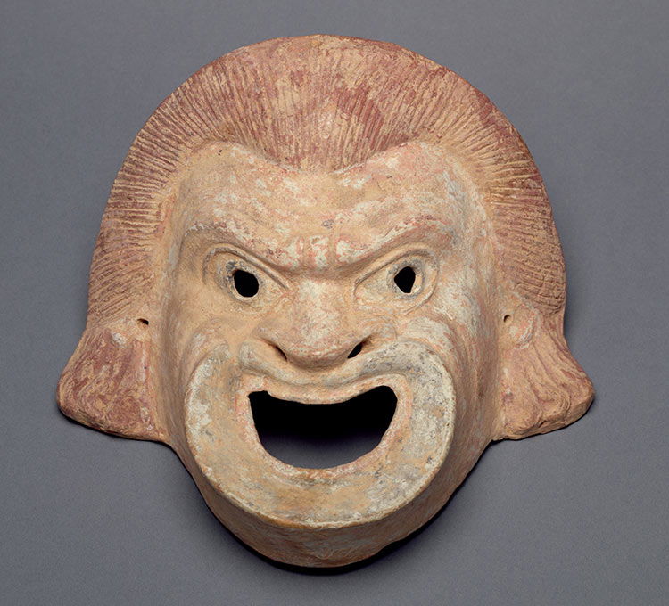 Greek comedy mask, terracotta, second century BC. 