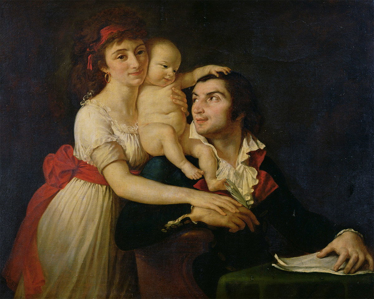 Camille Desmoulins with his wife, Lucille, and their son, Horace-Camille, c.1792, by Jacques-Louis David. (Chateau de Versailles / Bridgeman Images)