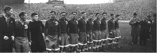 Dynamo Moscow at Chelsea's Stamford Bridge ground in west London, 13th November 1945. The game finished 3-3.