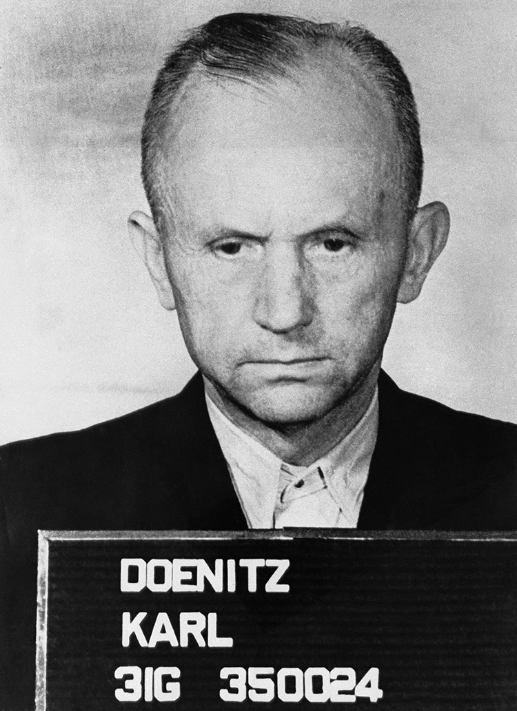 Karl Dönitz stands accused of war crimes, Nurember, November 2nd, 1945. Press Association Images