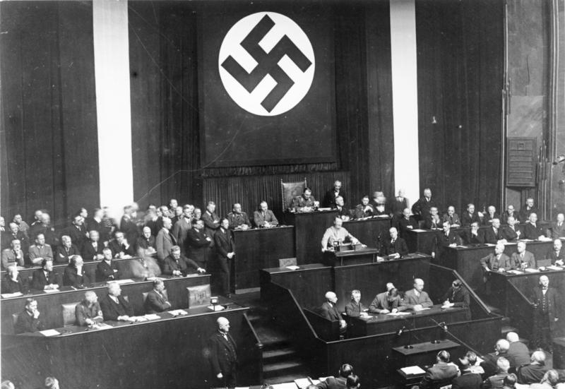 Hitler's Reichstag speech promoting the Enabling Act of 1933, delivered at the Kroll Opera House, following the Reichstag fire.