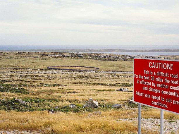 Sapper Hill Corral from Mount Pleasant Road, Falkland Islands.