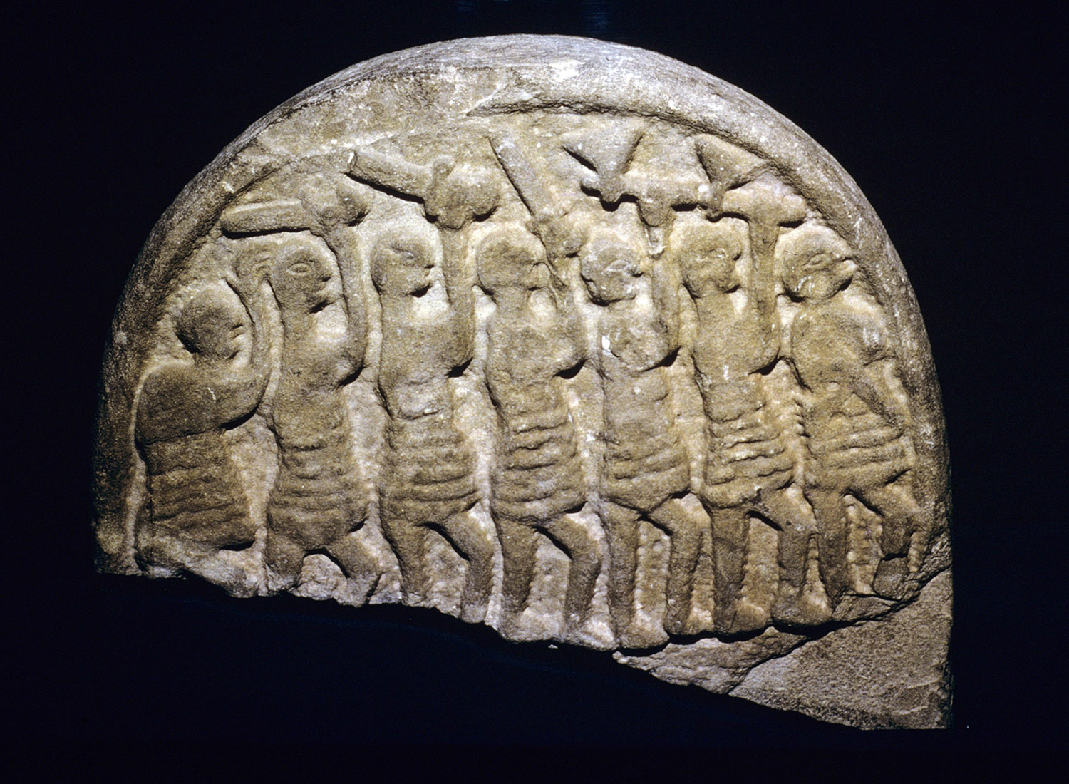 The ninth-century grave marker found at Lindisfarne, known as the Viking Domesday stone. (Ancient Art and Architecture/Bridgeman Images)