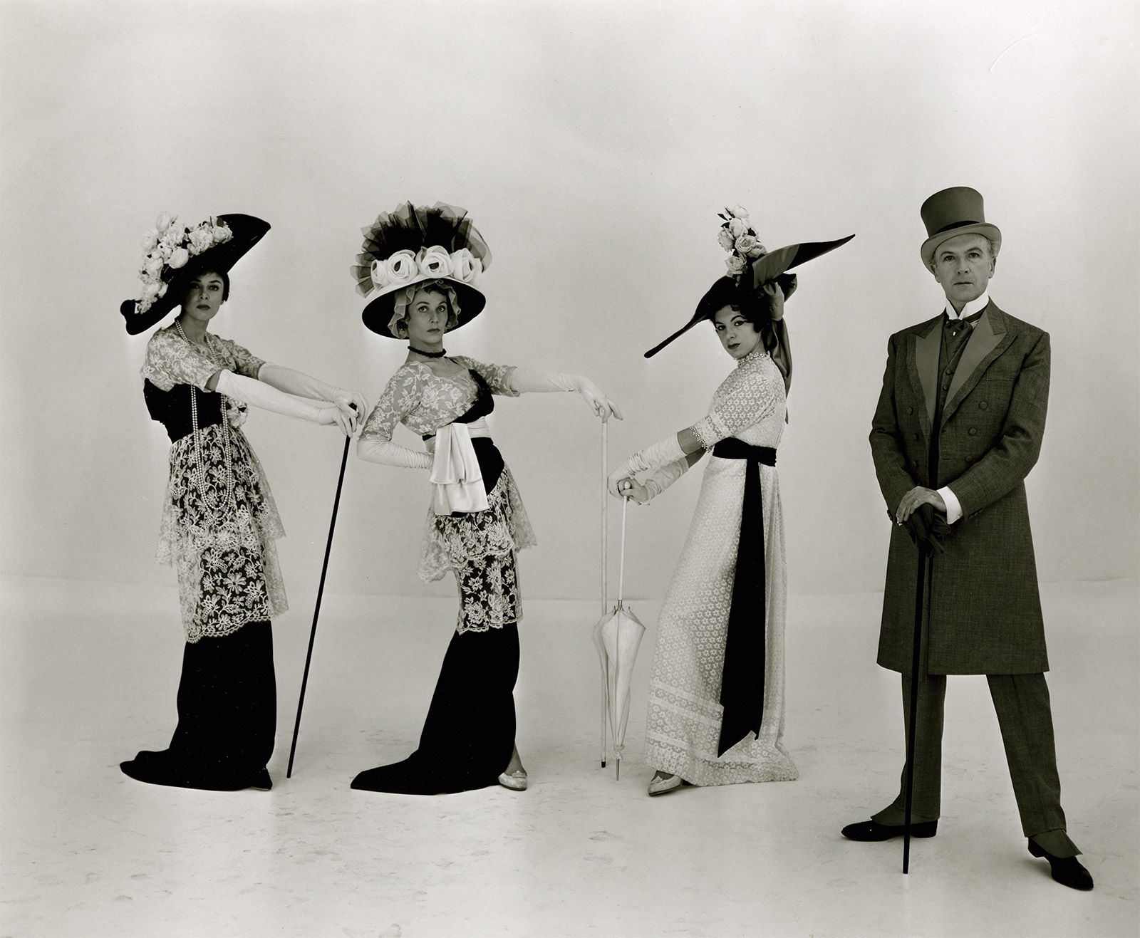 Beaton dressed for the 'Ascot' scene in the musical My Fair Lady, whose costumes he designed, New York, 1956