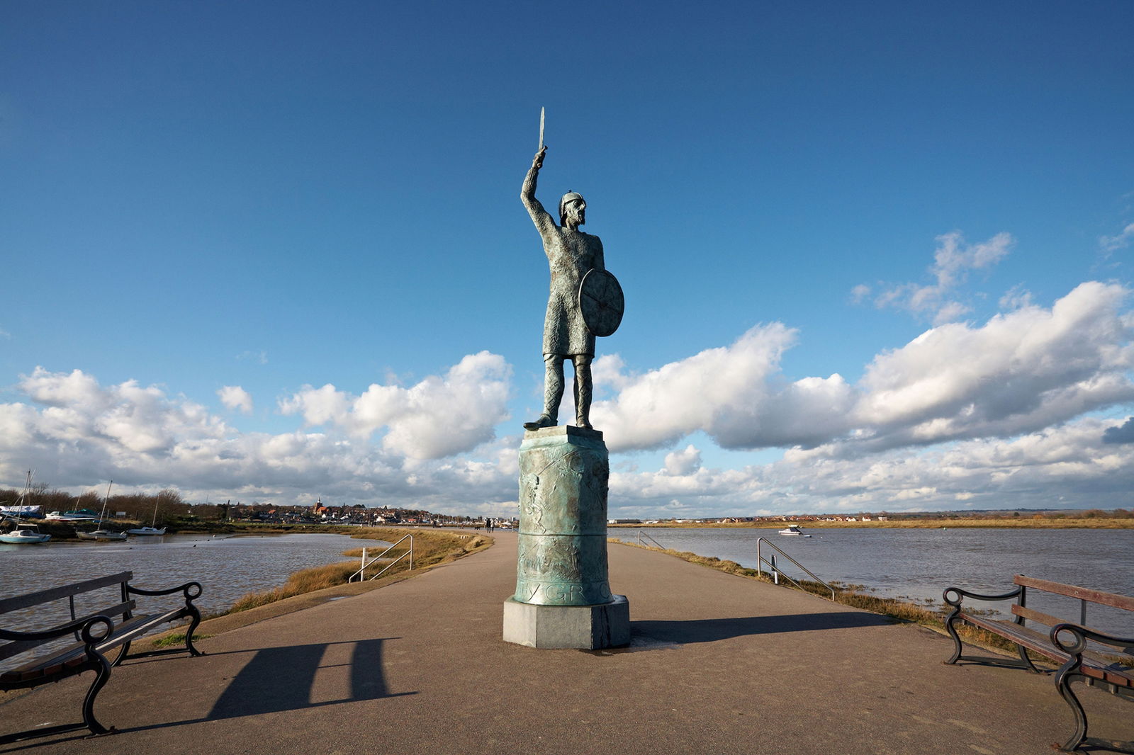 Statue of Byrhtnoth in Maldon, Essex, 2016.