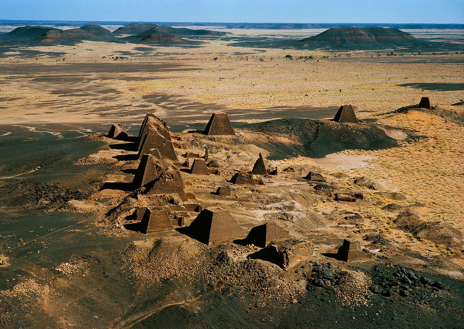 Funeral pyramids and temples from the Kingdom of Kush dating from 800 BC to AD 350 at Meroe, Sudan