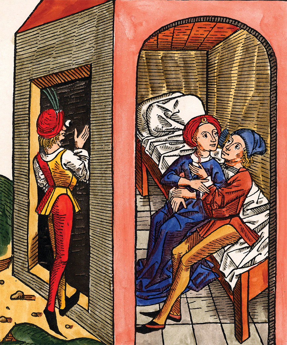 In the medieval brothel (‘Frauenhaus’), German woodcut, c.1450.