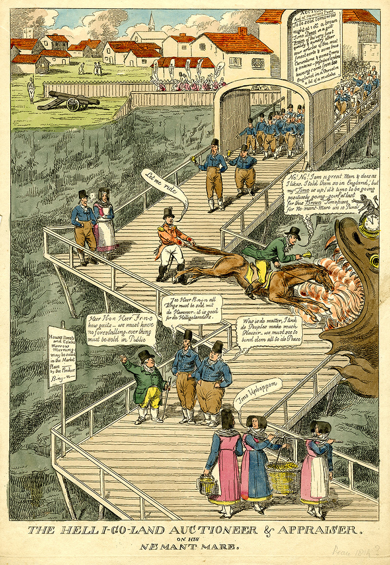 A cartoon of 1814 satirising those whose activities were brought to an end by the Treaty of Kiel. Click on image to enlarge