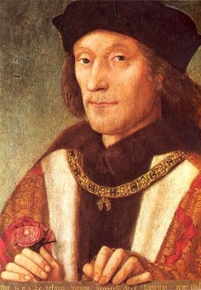King Henry VII holding a Tudor Rose, wearing collar of the Order of the Golden Fleece, dated 1505.