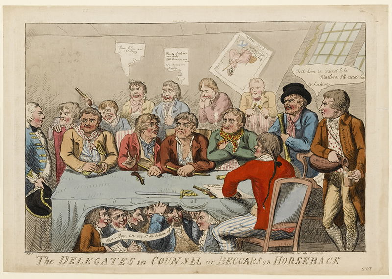 The mutineers in charge and the naval world upside down: 'The Delegates in Counsel or Beggars on Horseback' © National Maritime Museum, London