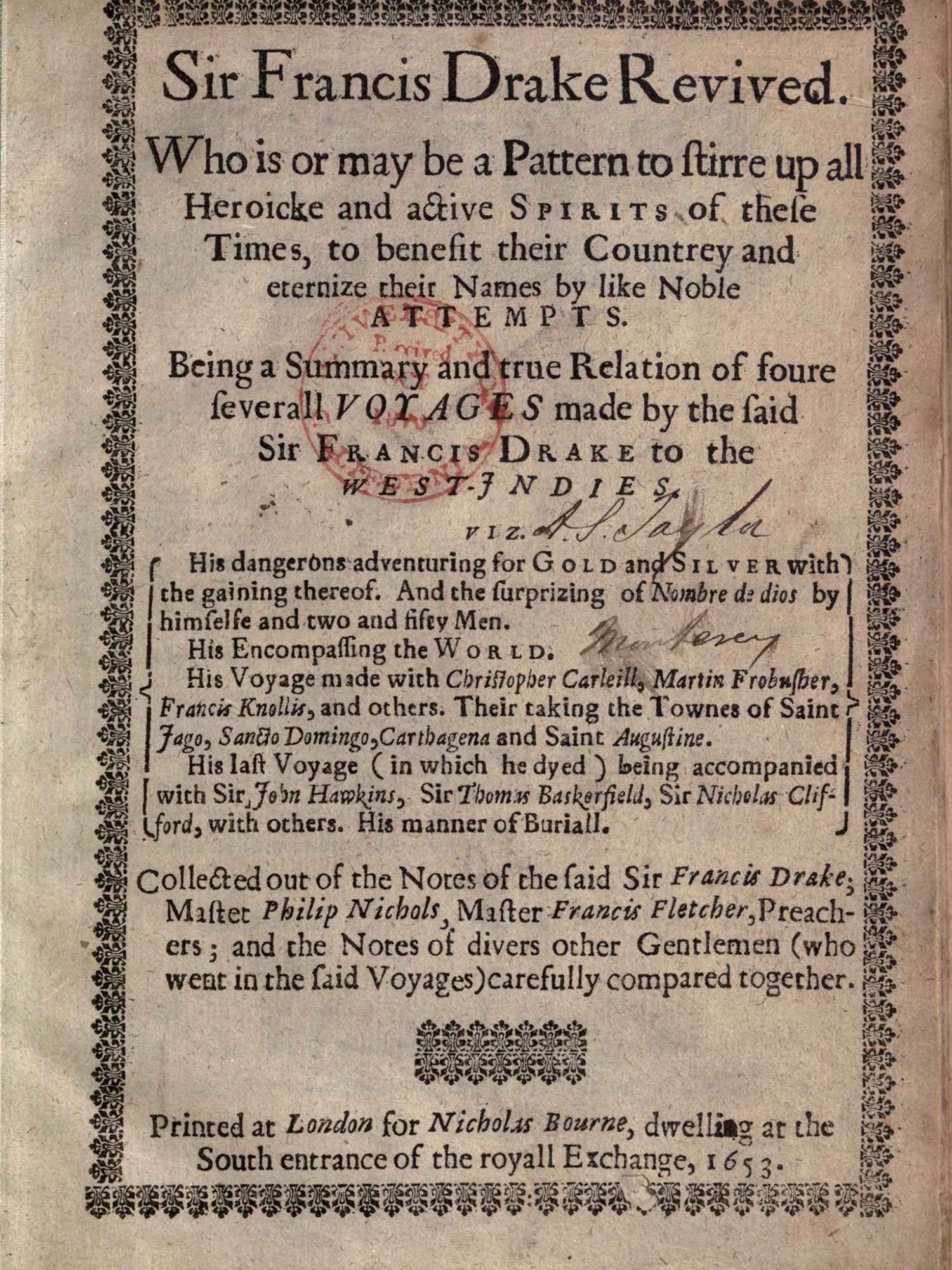 A 1653 account of his West Indian voyage. Courtesy University of California Libraries