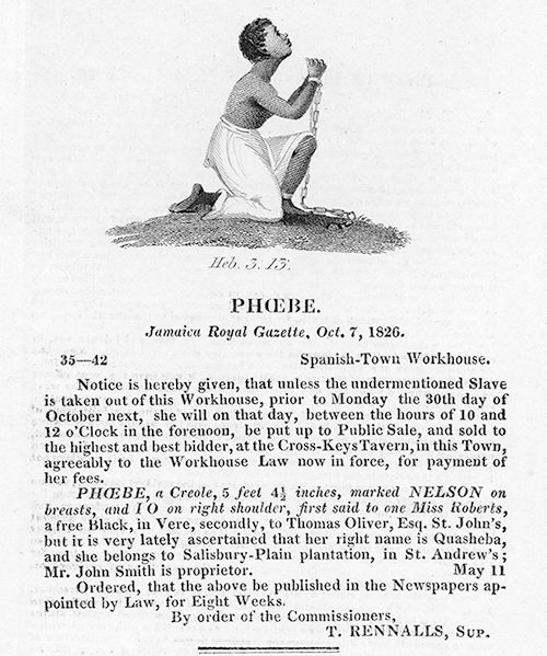 Advertisement for a slave named Phoebe, 1826. © Mary Evan's Library.