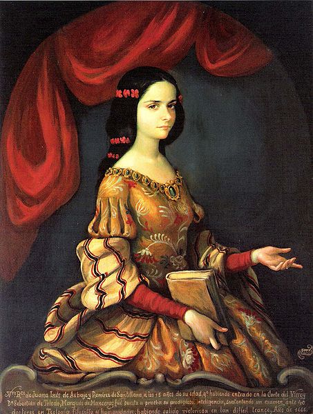 Portrait of Sor Juana at 15, when she first entered the viceregal court. 17th century, artist unknown.