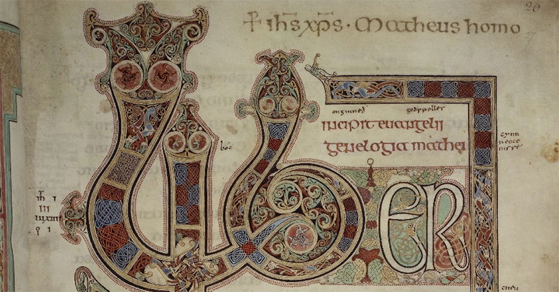 Detail of the Lindisfarne Gospels, f.27r (c) British Library Board.