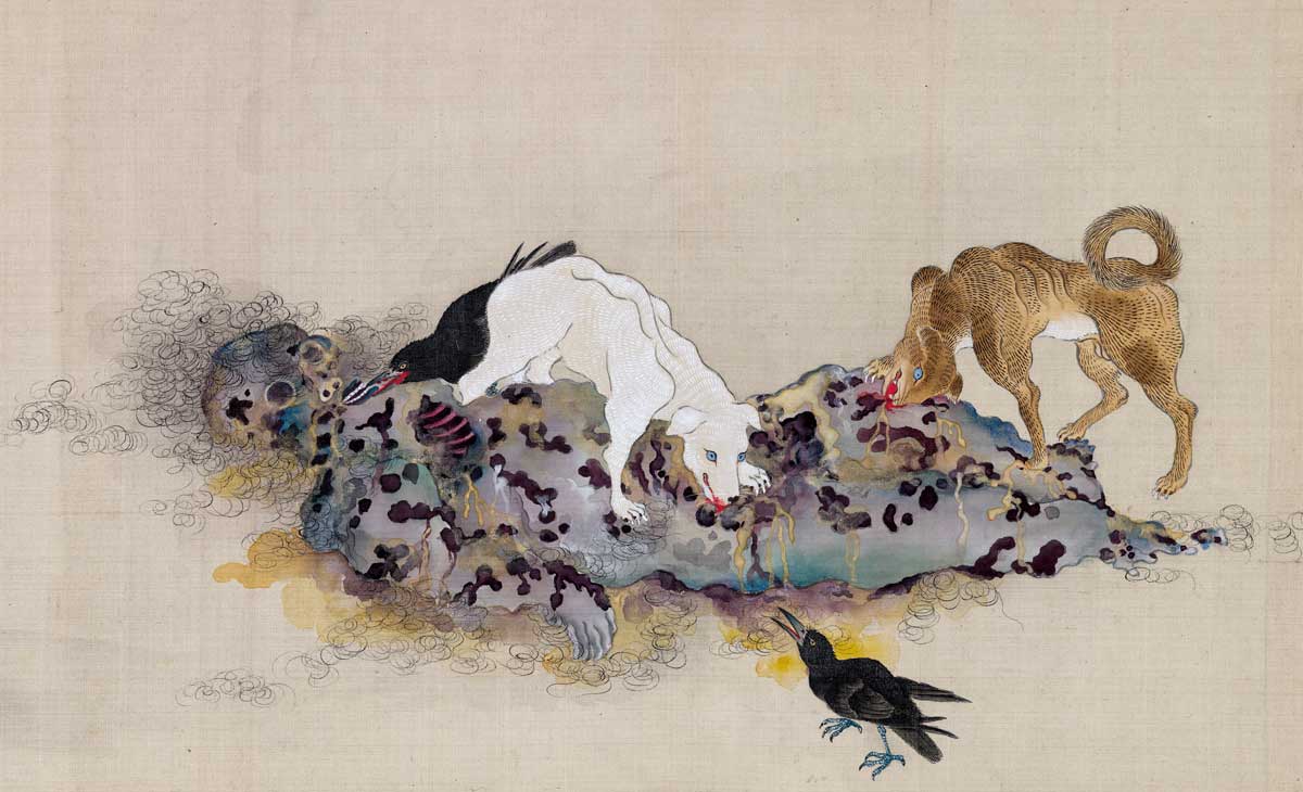 Detail from Body of a Courtesan in Nine Stages of Decomposition, handscroll, Meiji Japan, c.1870s © The Trustees of the British Museum.