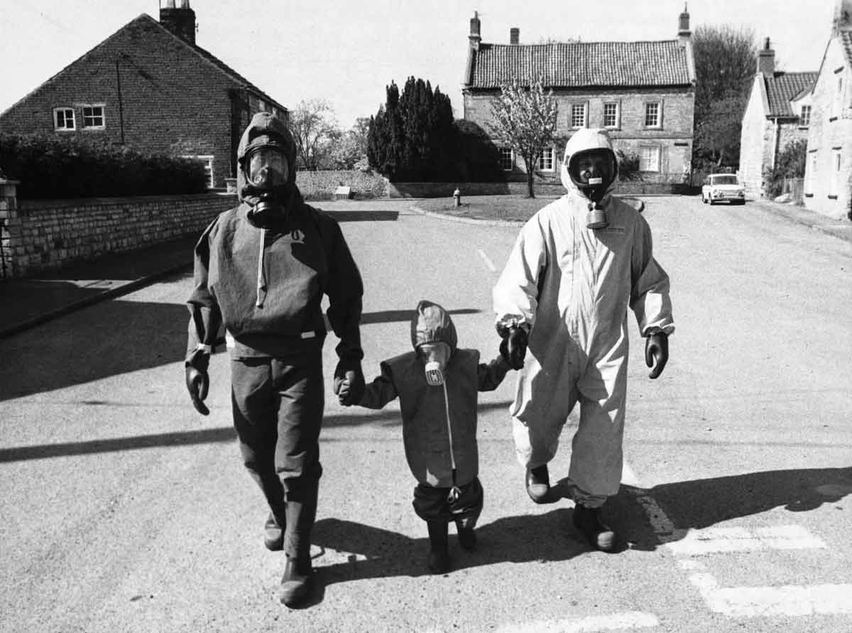 Mail-order radiation protection suits made by Civil Defence Supply, c.1980 © Hulton/Getty Images.