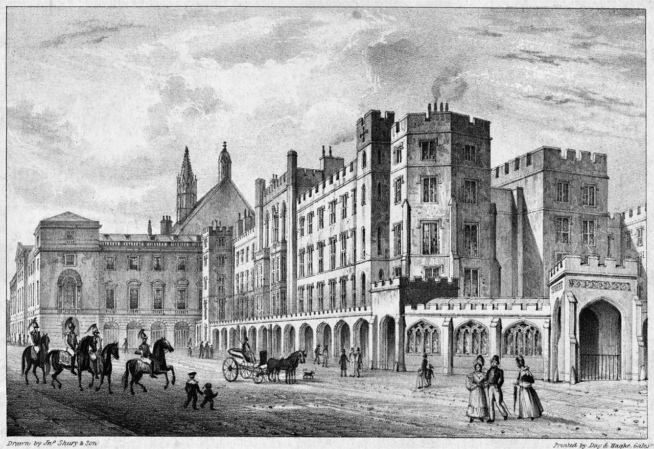 The Houses of Parliament before the 1834 Fire, by J. Shury & Son, c.1834