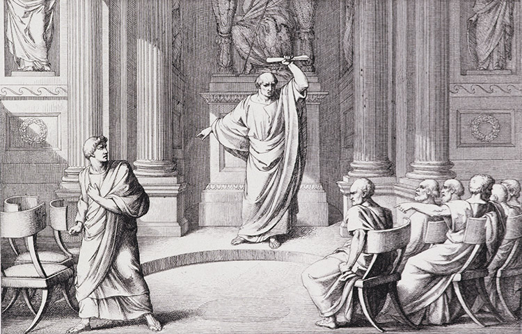Plausible parallels? 'Cicero Denouncing Catiline', engraving by Barloccini, 1849