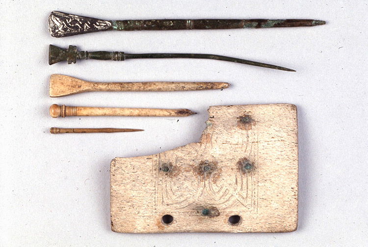 School tools: whale-bone writing-tablet and styluses from the middle Anglo-Saxon period