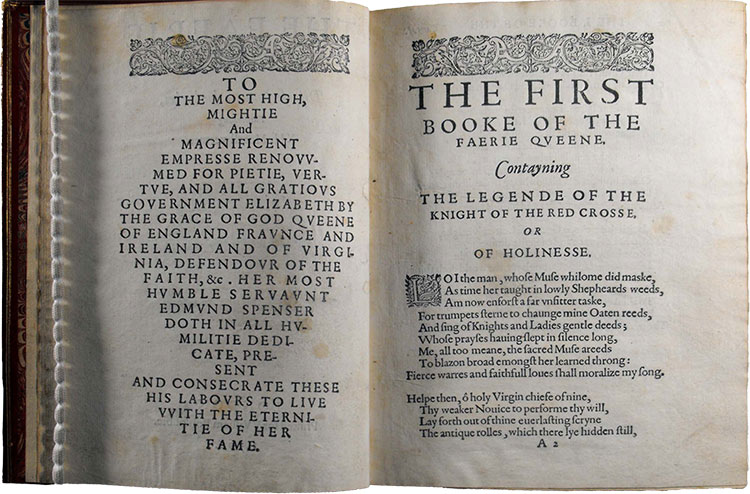 Fine words: dedication to Elizabeth I on Edmund Spenser’s The Faerie Queene (1596).