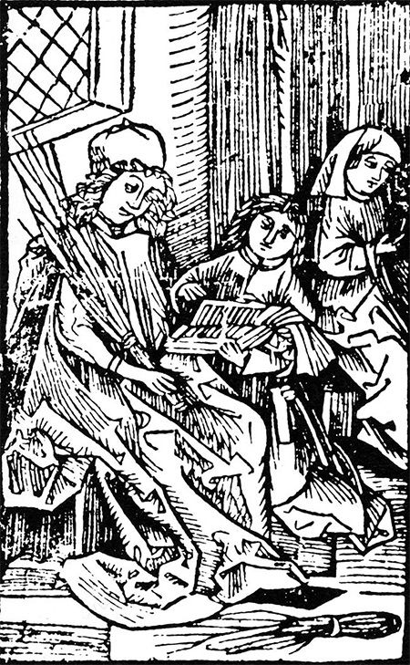 A teacher of a Latin school and two students, 1487