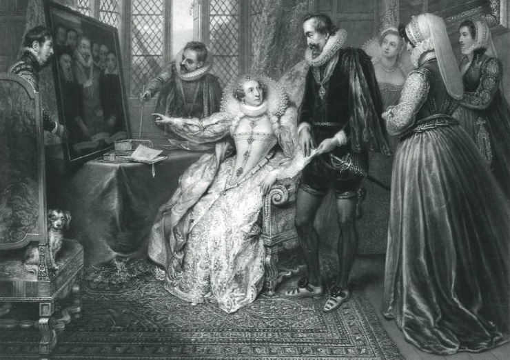 Queen Elizabeth, attended by her Secretary, Sir Francis Walsingham, detecting Babington's conspiracy, by John Charles Bromley, 1830.