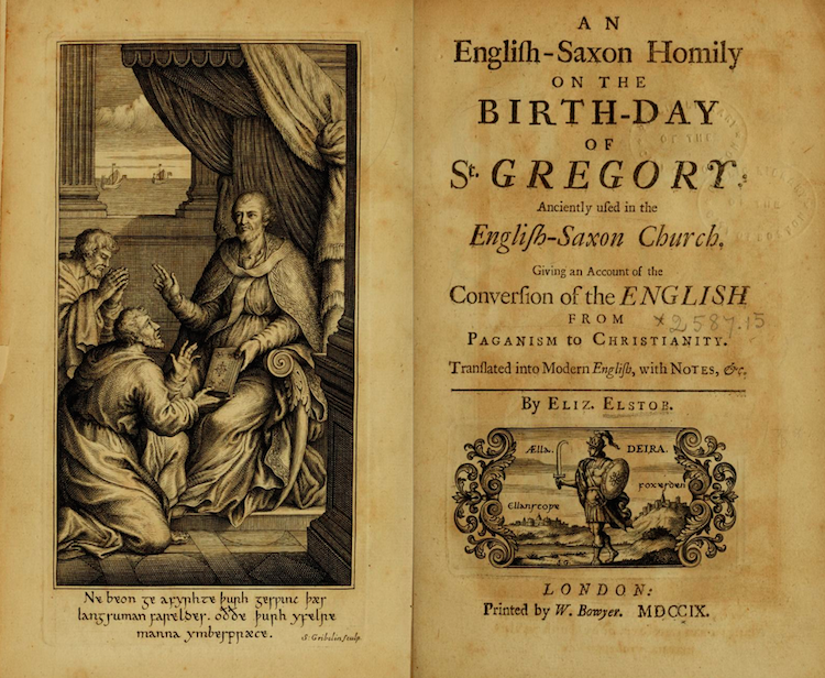 Frontispiece for Elstob's An Anglo-Saxon Homily on the Birthday of Saint Gregory (1709).