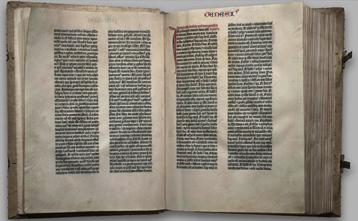 The opening of Genesis in a Gutenberg Bible (Library of Congress).
