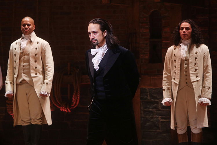 Christopher Jackson, Lin-Manuel Miranda and Anthony Ramos in Hamilton, 2015