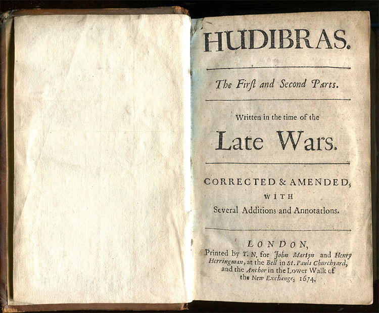 First collected edition of Hudibras by Samuel Butler, 1674–1678