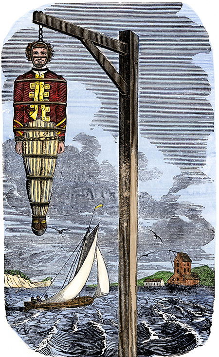 Hanging around: Captain William Kidd in the gibbets in 1701.