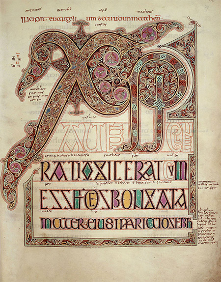 Monogram at the start of the Gospel of Matthew, from the Lindisfarne Gospels (c. 700 AD)