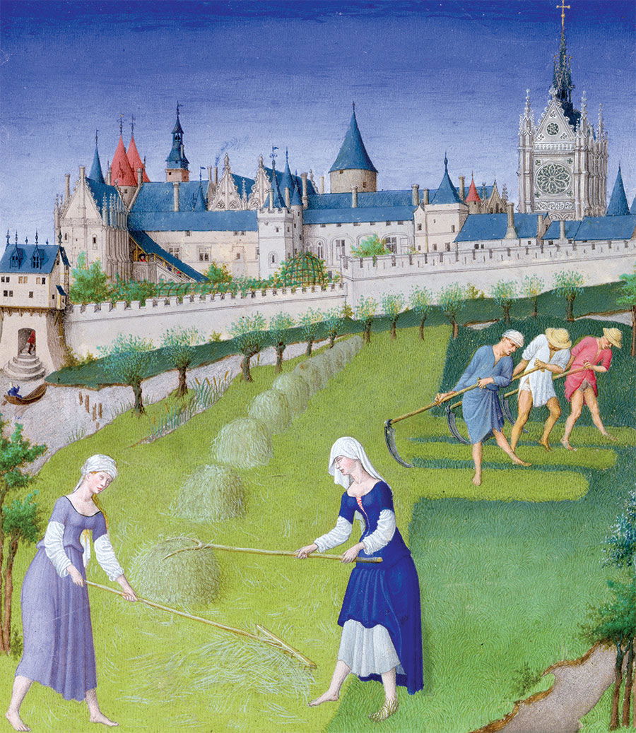 The joys of adulthood: haymaking in June, from the Trés Riches Heures du Duc de Berry, 15th century.