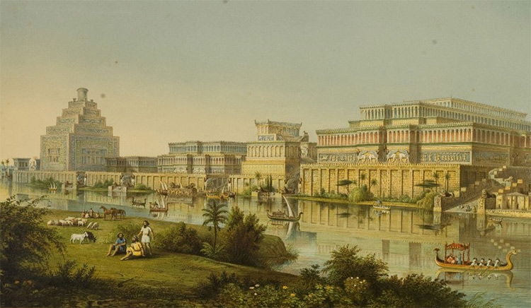 'The Palaces at Nimrud Restored', 1853, imagined by the city's first excavator, Austen Henry Layard and architectural historian James Fergusson