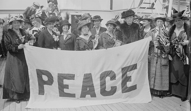 Protesting for peace: US delegates, including Jane Addams (second from left, front), travel to the Congress.