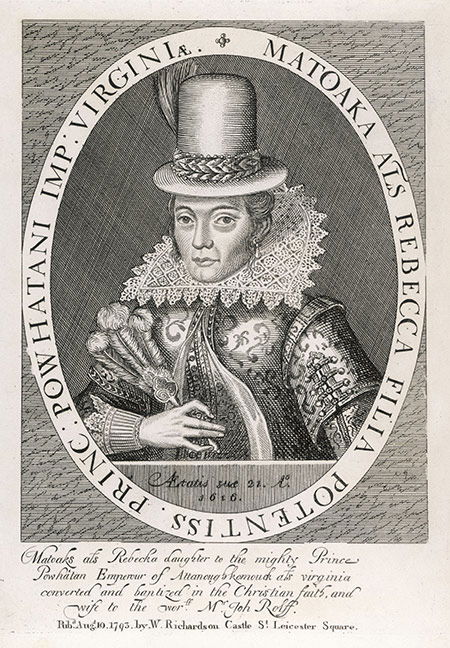 Society woman: Pocahontas by Simon van de Passe, 1616