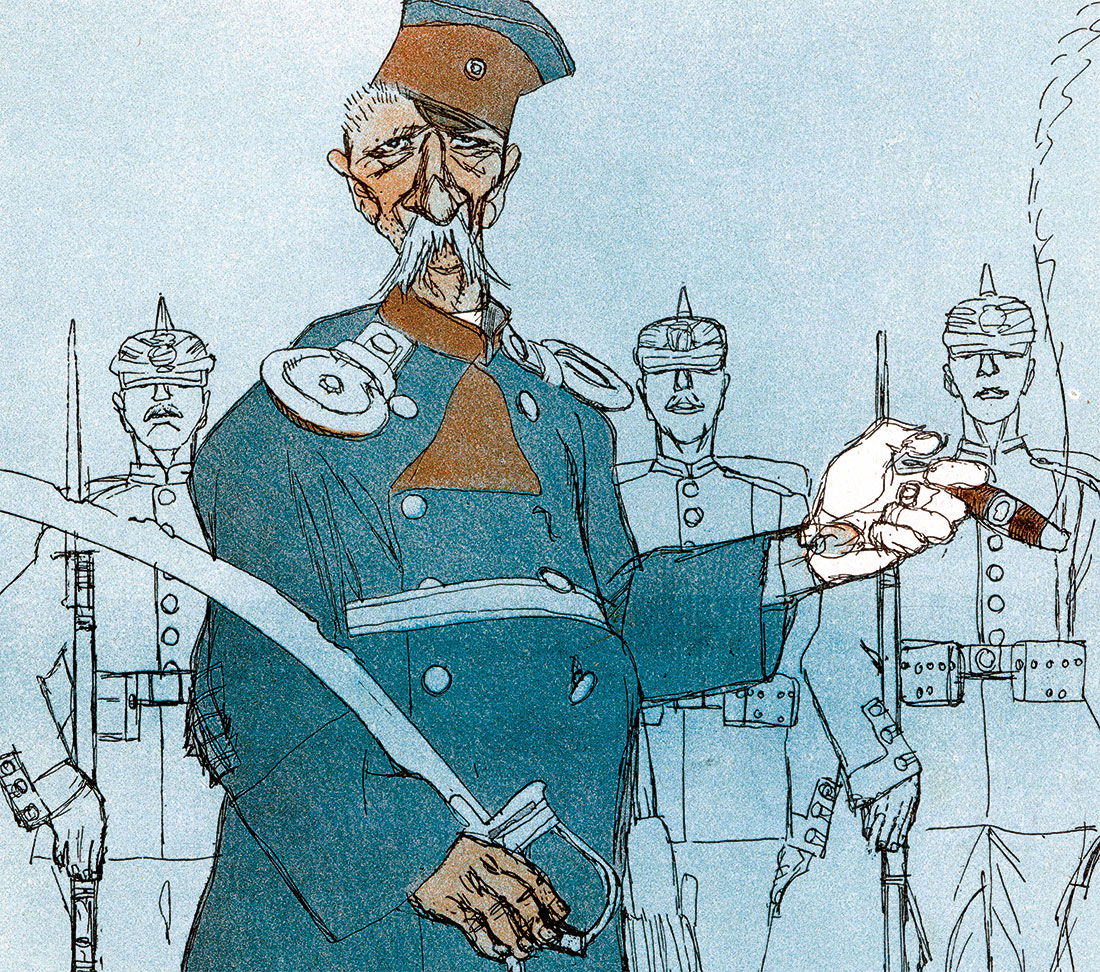 O Captain!: Wilhelm Voigt as  drawn by Ernst Kellermann in Simplicissimus, 12 January 1906.