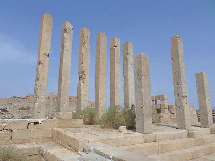 Still standing: the pillars of Sirwah’s temple.