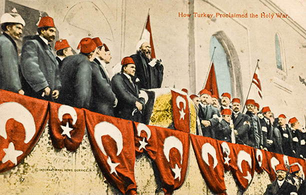 Holy War is pronounced at the Fatih Mosque, Constantinople, November 14th, 1914. Getty/UIG