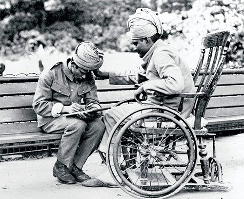 A wounded Indian soldier dictates his letter home to a scribe, Brighton, c 1915. A wounded Indian soldier dictates his letter home to a scribe, Brighton, c 1915.