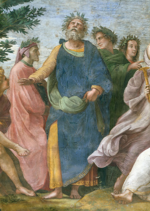 Detail of Raphael's Mount Parnassus, showing Dante, Homer and Virgil, 1510-11