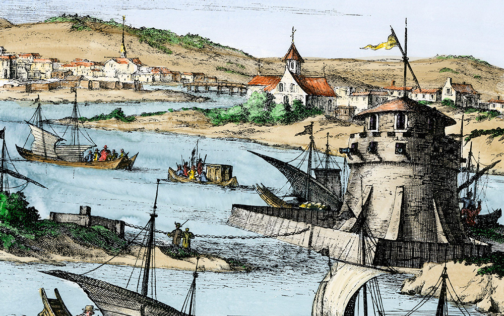 Cartagena, early 17th century, coloured woodcut.