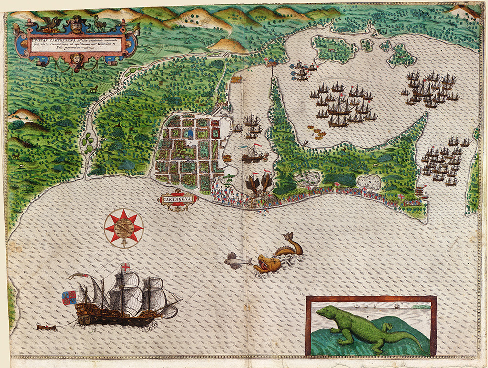 Francis Drake in Cartagena 1585, by Baptista Boazio, 1589.