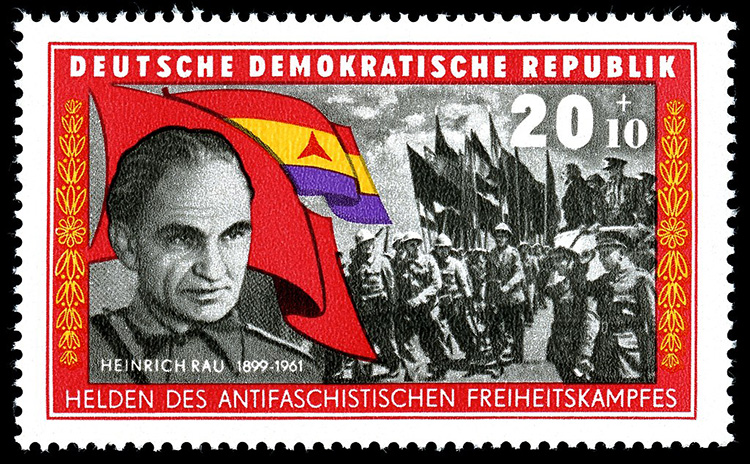 Heinrich Rau on an East German stamp commemorating the Spanish Civil War, 1966.