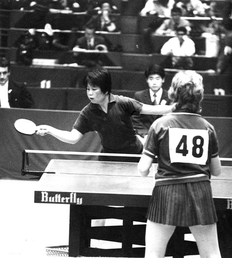 Lin Hui-Ching represents China at the 31st World Table Tennis Championships in Nagoya, Japan, 7 April 1971.