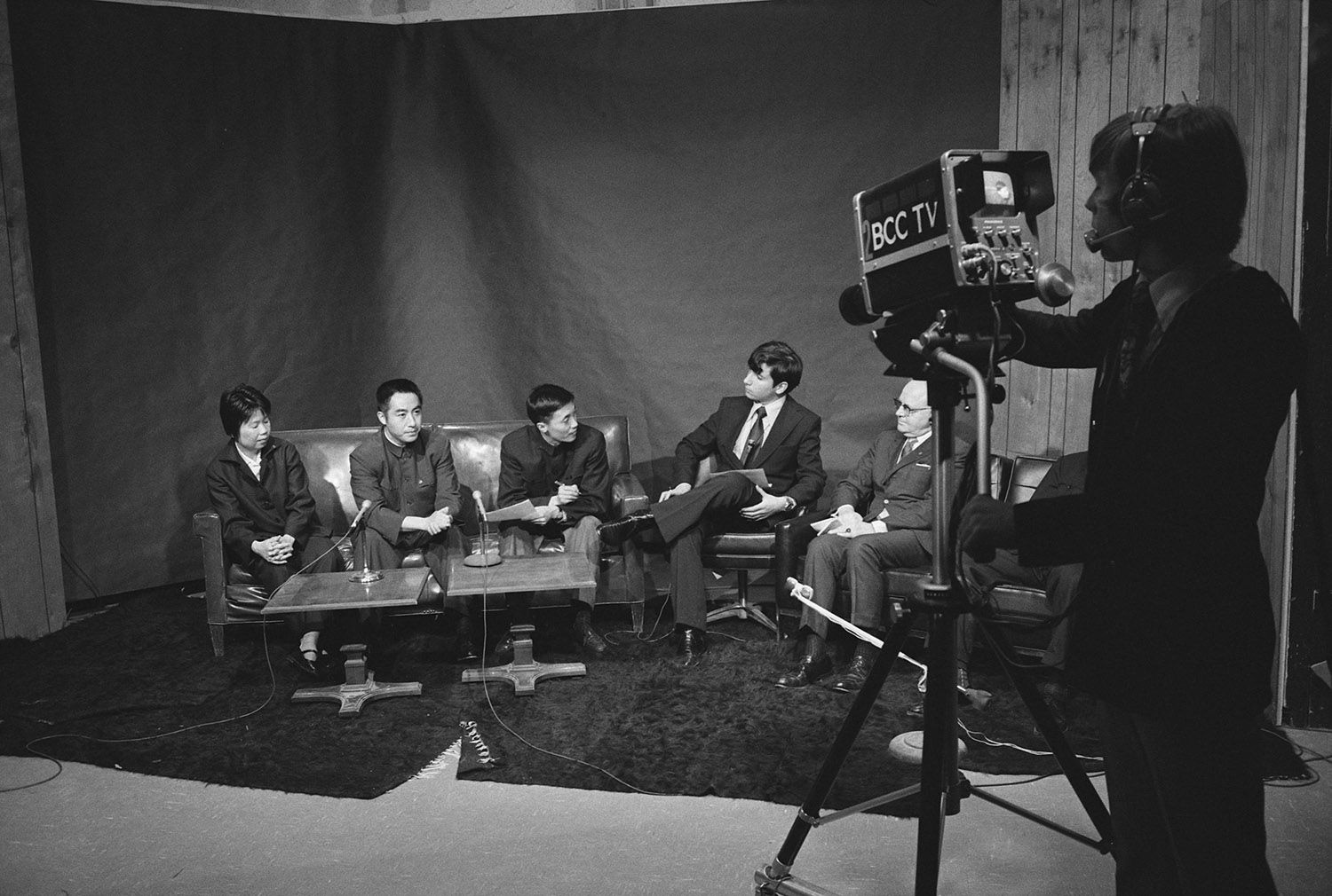 The Chinese table tennis team at a television studio at Bethesda-Chevy Chase High School, 17 March 1972.