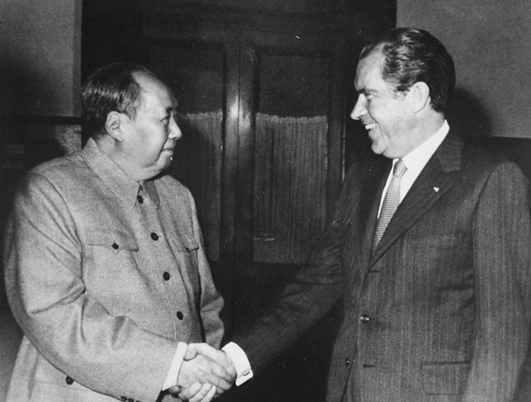 Richard Nixon meets Mao Zedong in China, 21 February 1972.